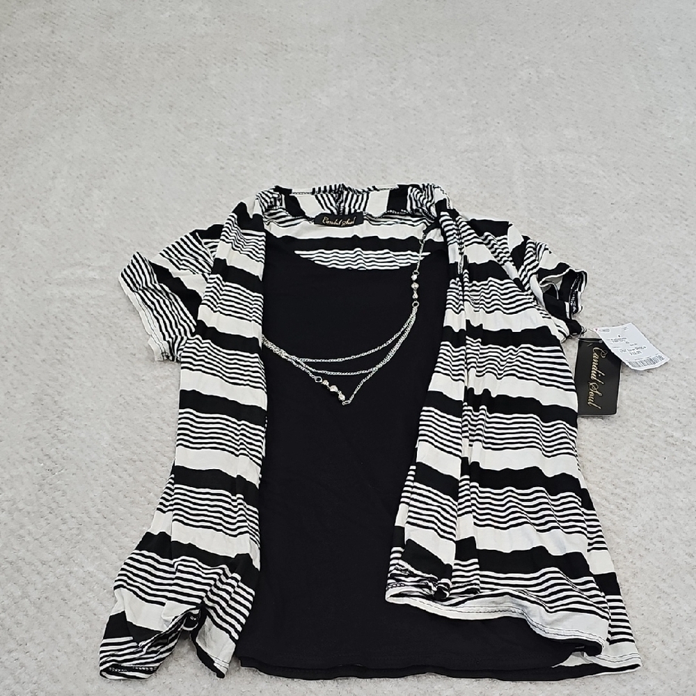 Black and White Ruffled Tie Front Blouse